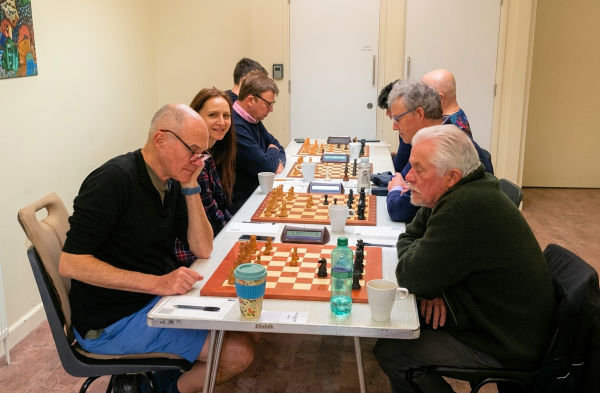 Two teams playing chess in the Mamhead Team event