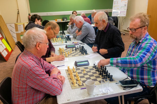 Two teams playing chess in the Mamhead Team event